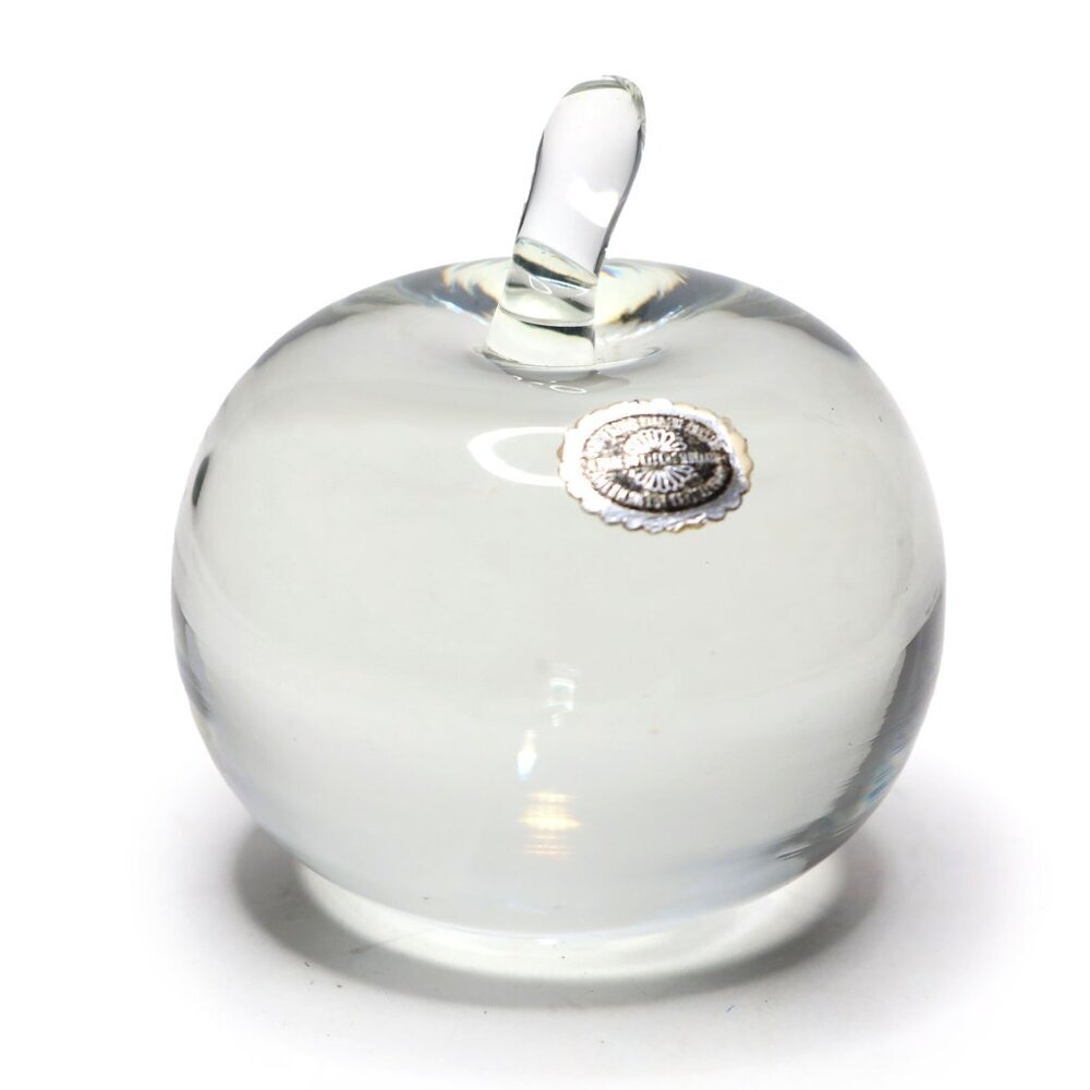 Vintage MCM Clear Hand-Blown Crystal Apple Paperweight - Made in Czechoslovakia